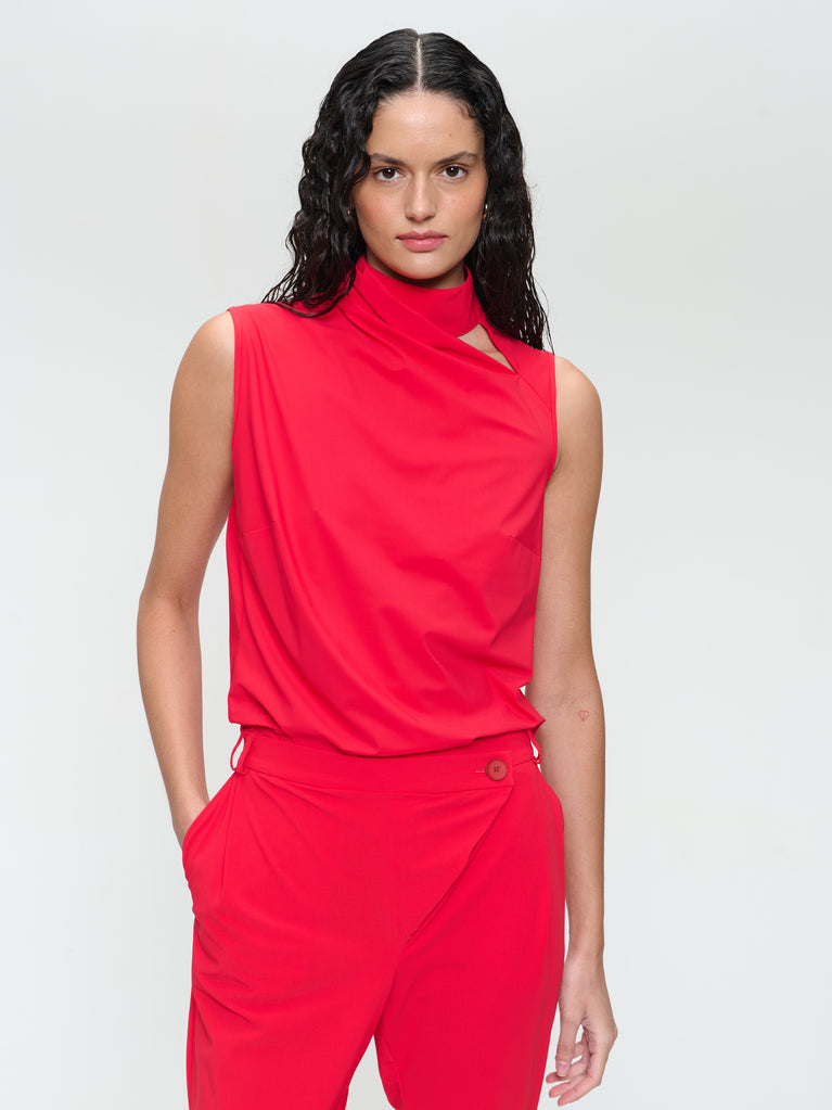 Naomi stretch technical jersey top | Red