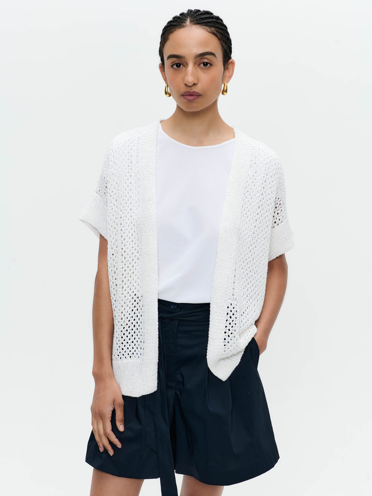 Openwork knit with sequins cardigan 9081 | White