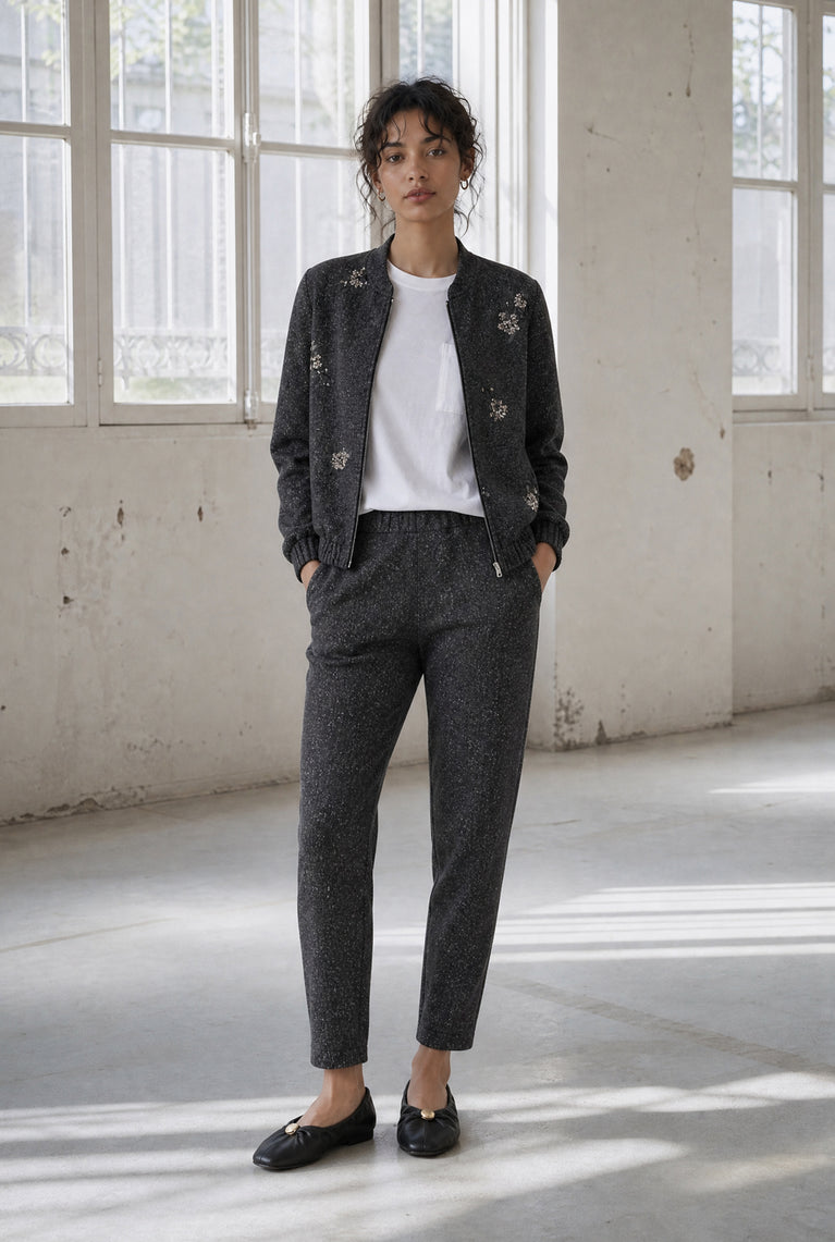 Bernino viscose bomber jacket | Black Melange