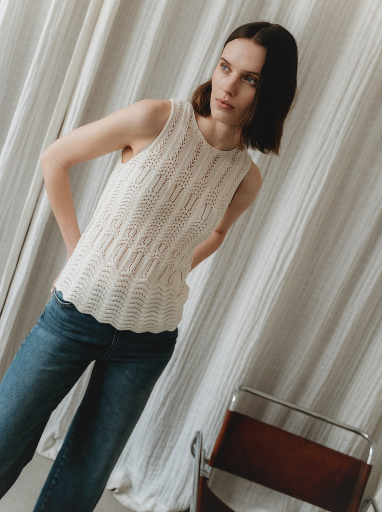 Openwork knit Vest E24082 | Ecru