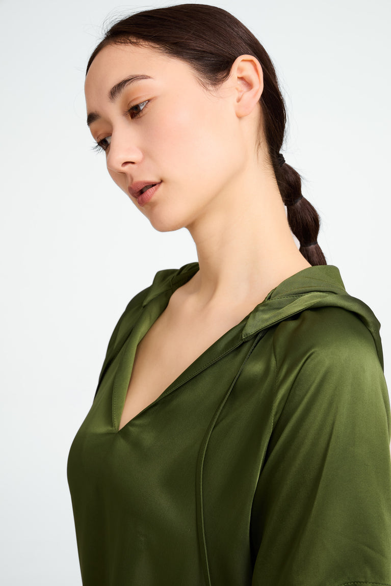 Evi saten viscose blouse | Oliva Green