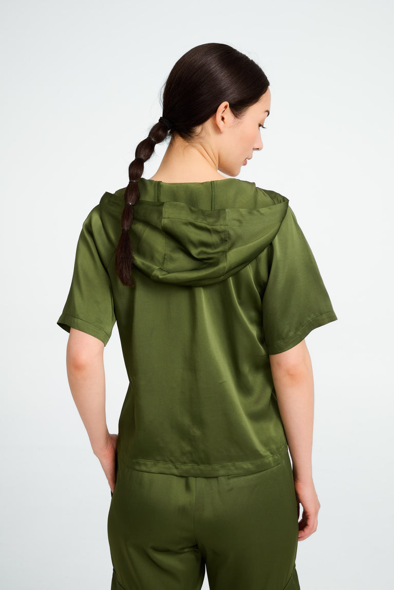 Evi saten viscose blouse | Oliva Green