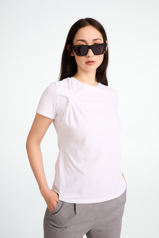 Cotton elastene knot t-shirt | White