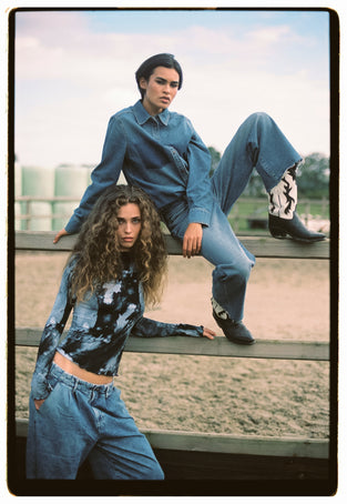 Western repair denim shirt | Flu Blue