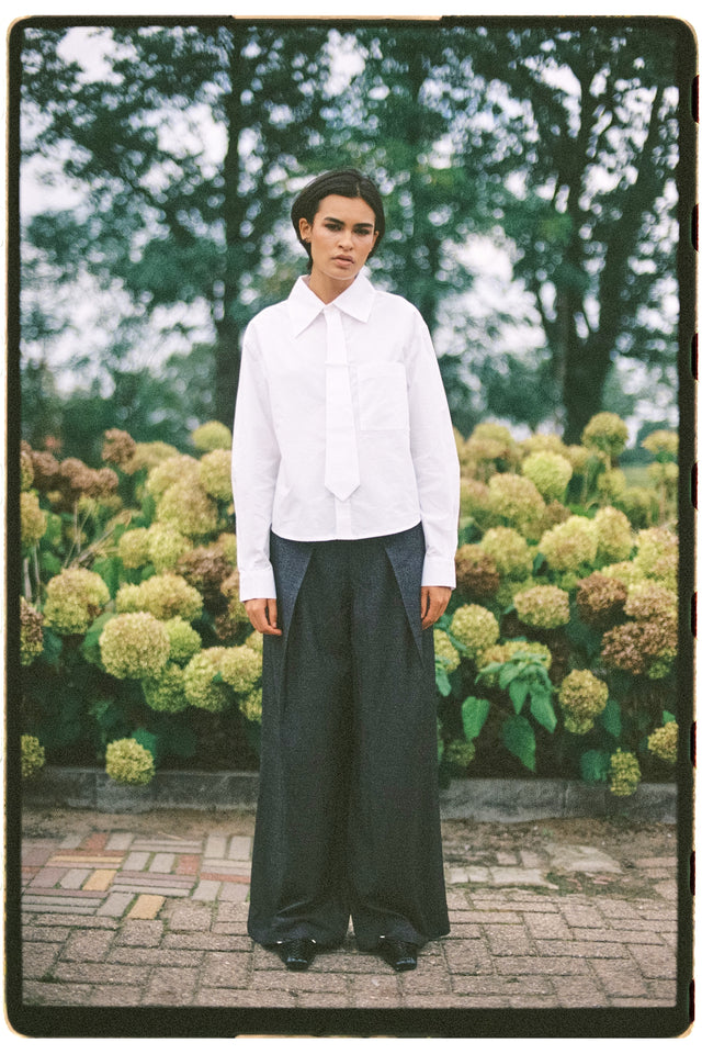 Maia tie-neck cotton blouse | White