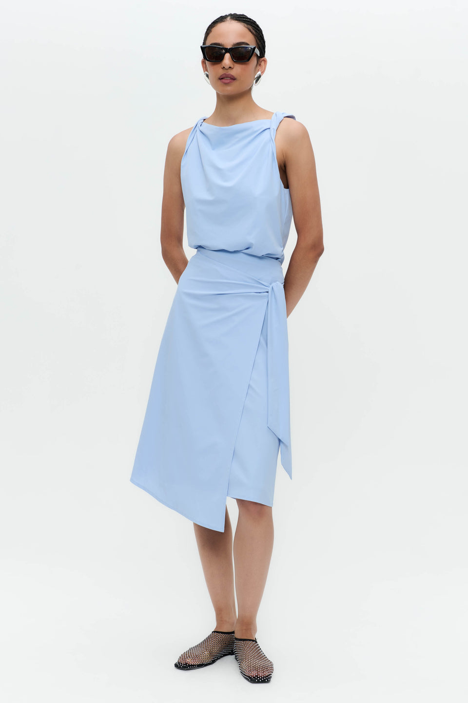 Marika stretch technical jersey top | Mid Blue