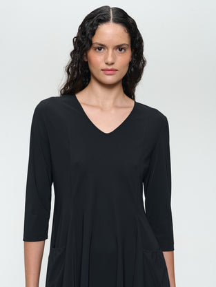 Caro LS strech technical jersey dress | Black