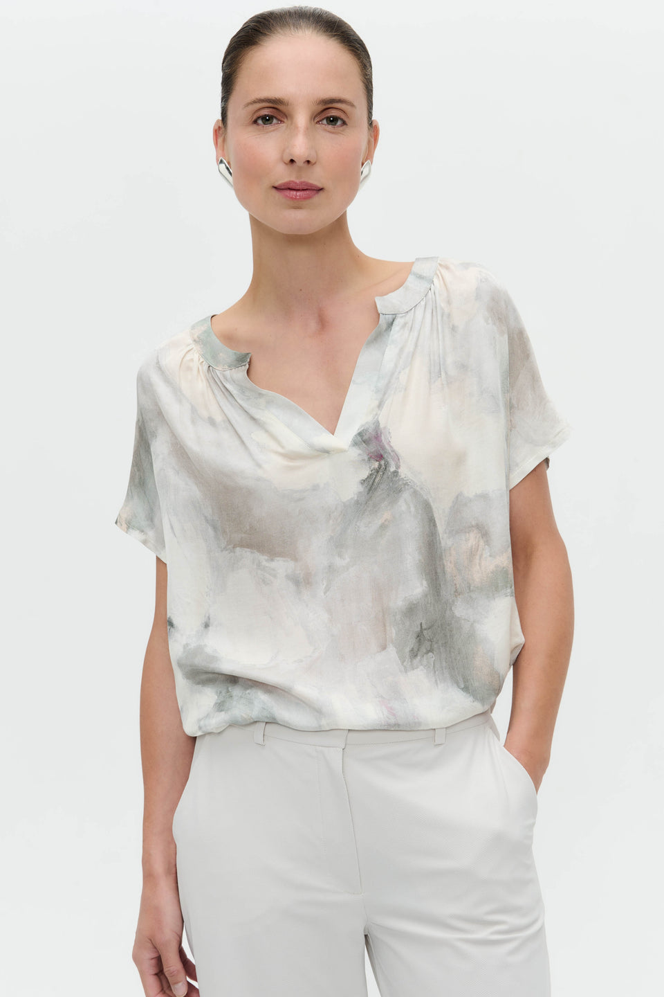 Remi printed silk viscose top | Grey