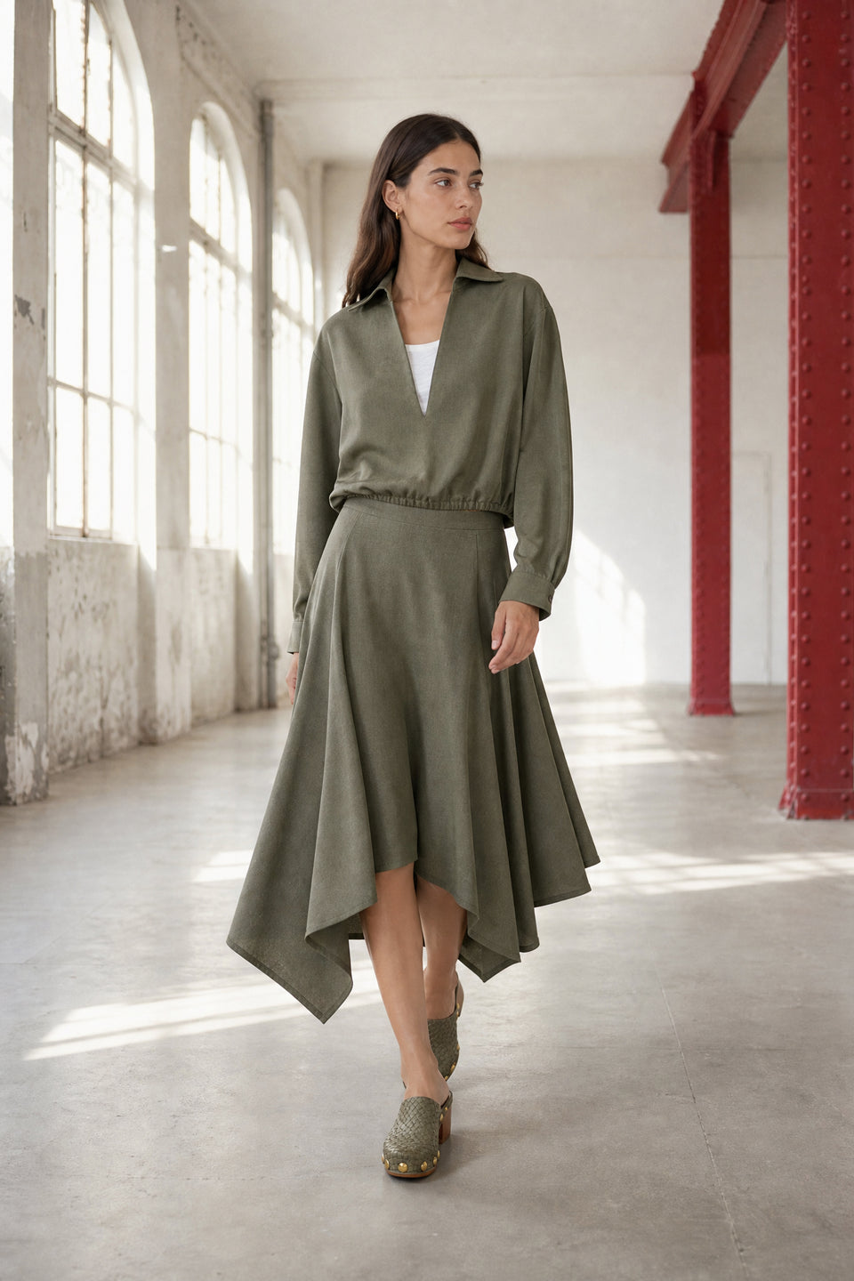 Dina viscose double blouse | Green