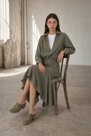 Marta asymmetrical viscose skirt | Green