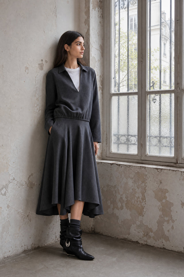 Dina viscose double blouse | Anthracite