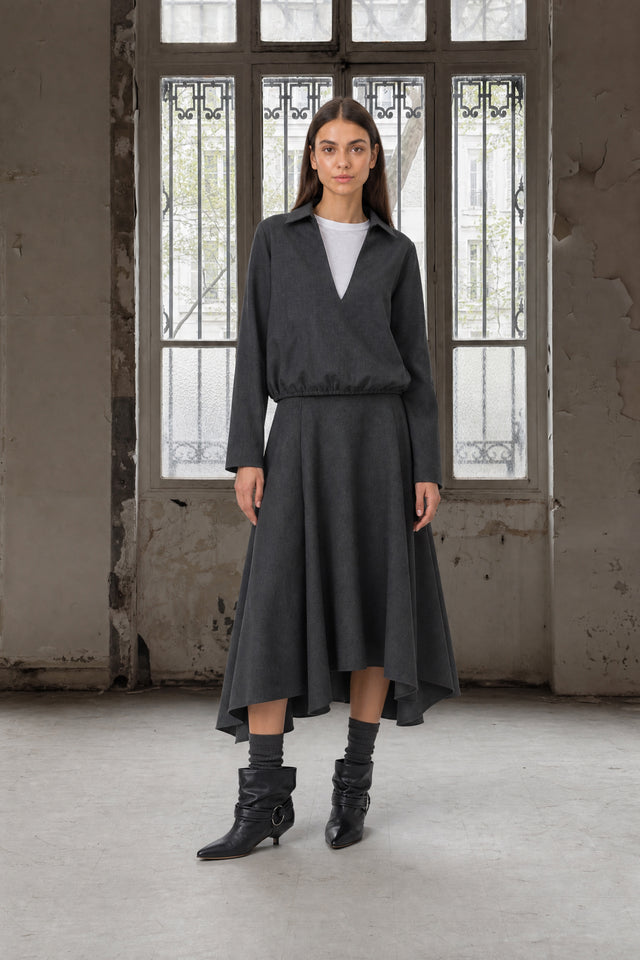 Dina viscose double blouse | Anthracite