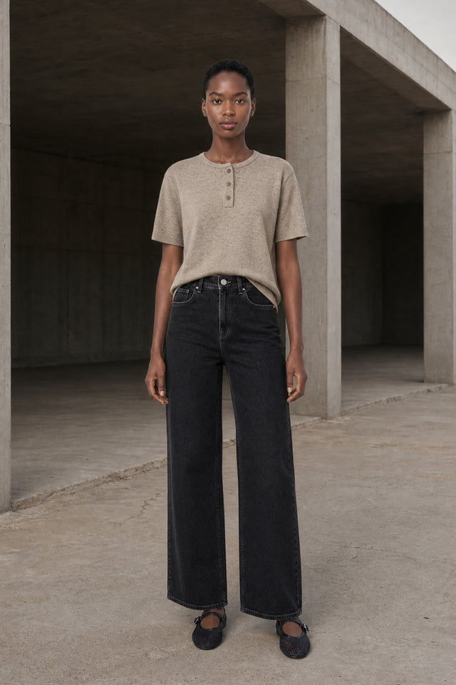 Moon plain knit top | Beige Melange