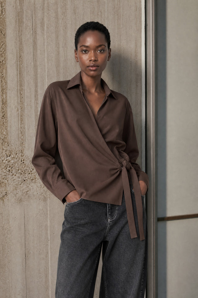 Vivi lyocell knot blouse | Dark Brown