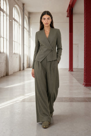 Jade fitted viscose blazer | Green Melange
