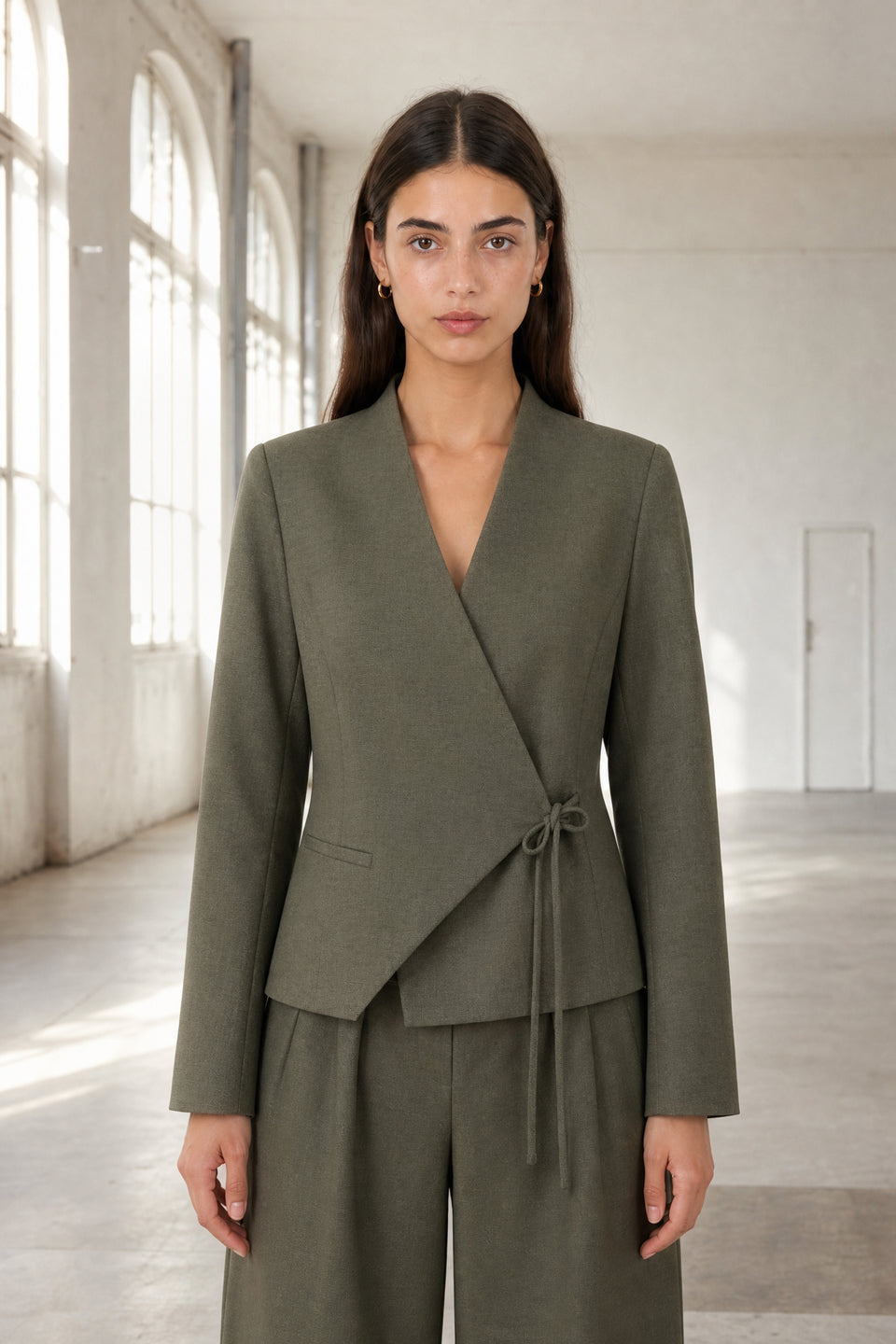 Jade fitted viscose blazer | Green Melange