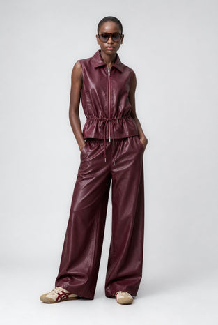 Sienna eco leather wide-leg pants | Bordo