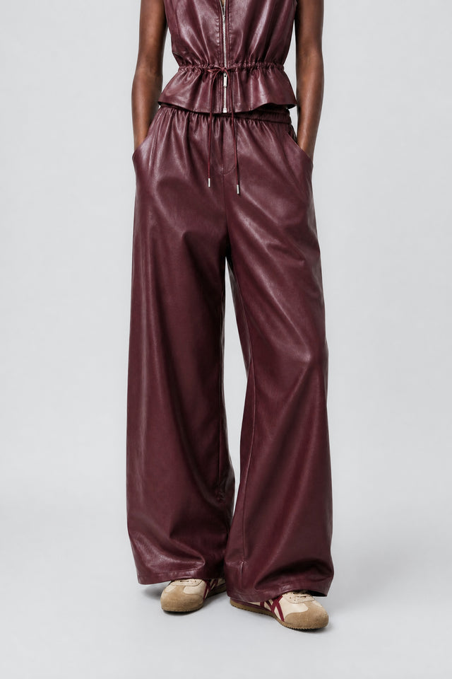 Sienna eco leather wide-leg pants | Bordo