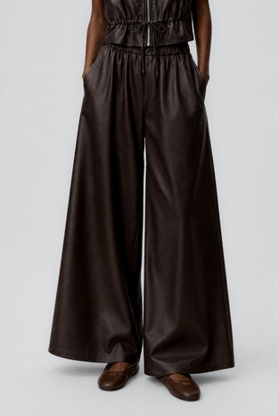 Sienna eco leather wide-leg pants | Dark Brown
