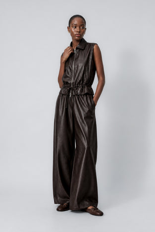 Sienna eco leather wide-leg pants | Dark Brown