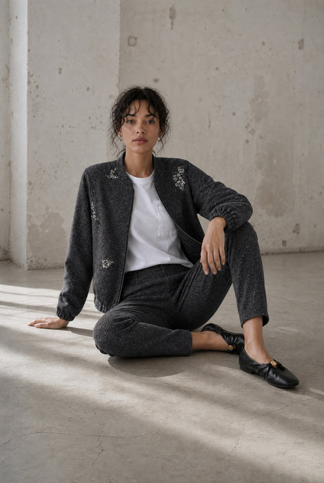Urbino viscose blend pants | Black Melange
