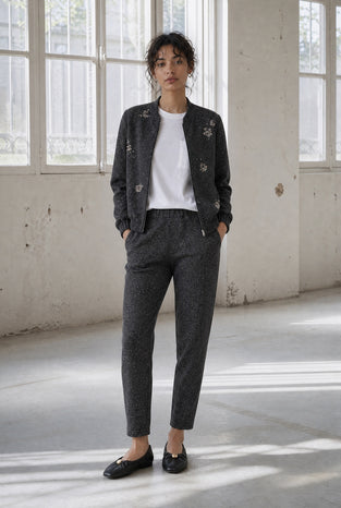 Bernino viscose bomber jacket | Black Melange