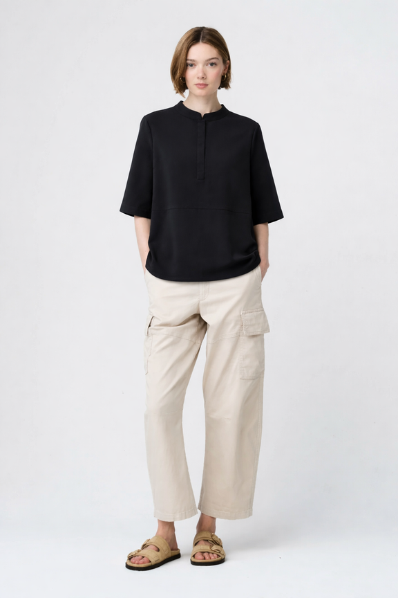 Damiana stretch technical jersey top | Black