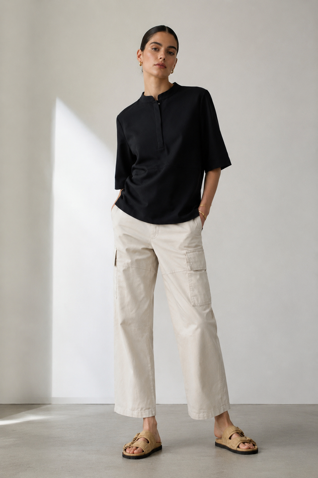 Damiana strech technical jersey top | Black