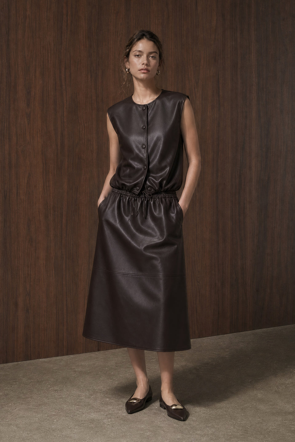 Clare eco leather vest | Dark Brown
