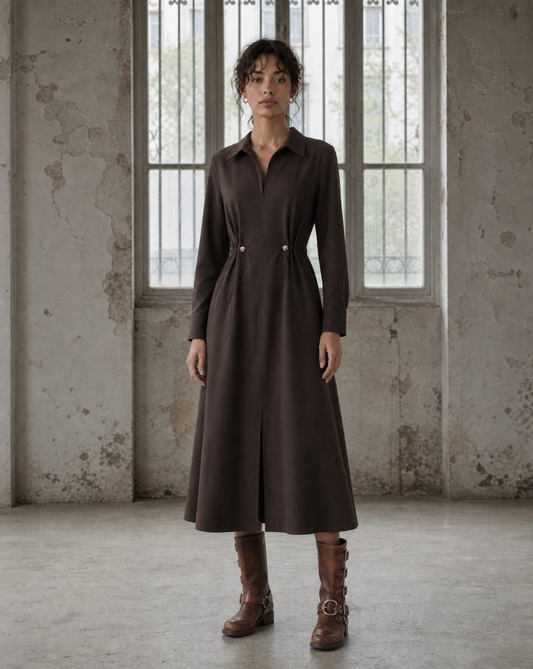 Delfina dress technical jersey | Chocolate