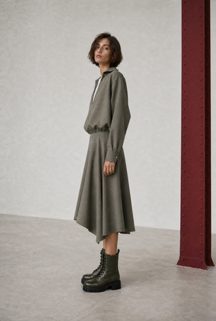 Marta asymmetrical viscose skirt | Green