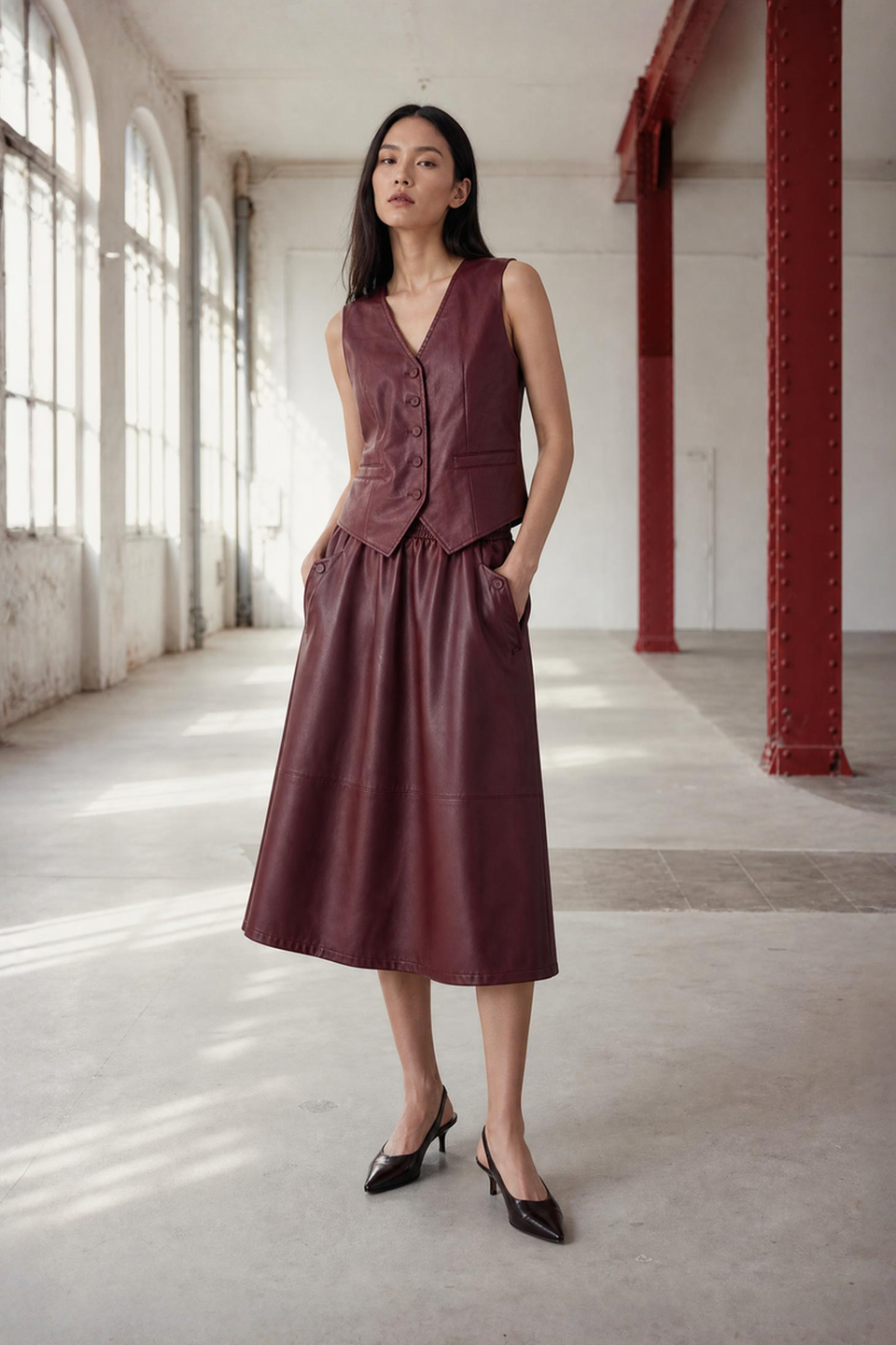 Elle eco leather skirt | Bordo