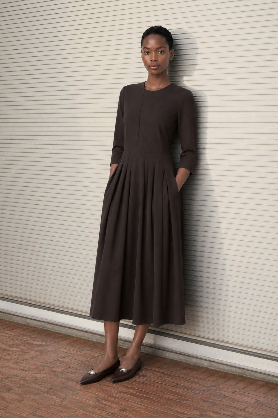 Heide tech jersey dress LS | Chocolate
