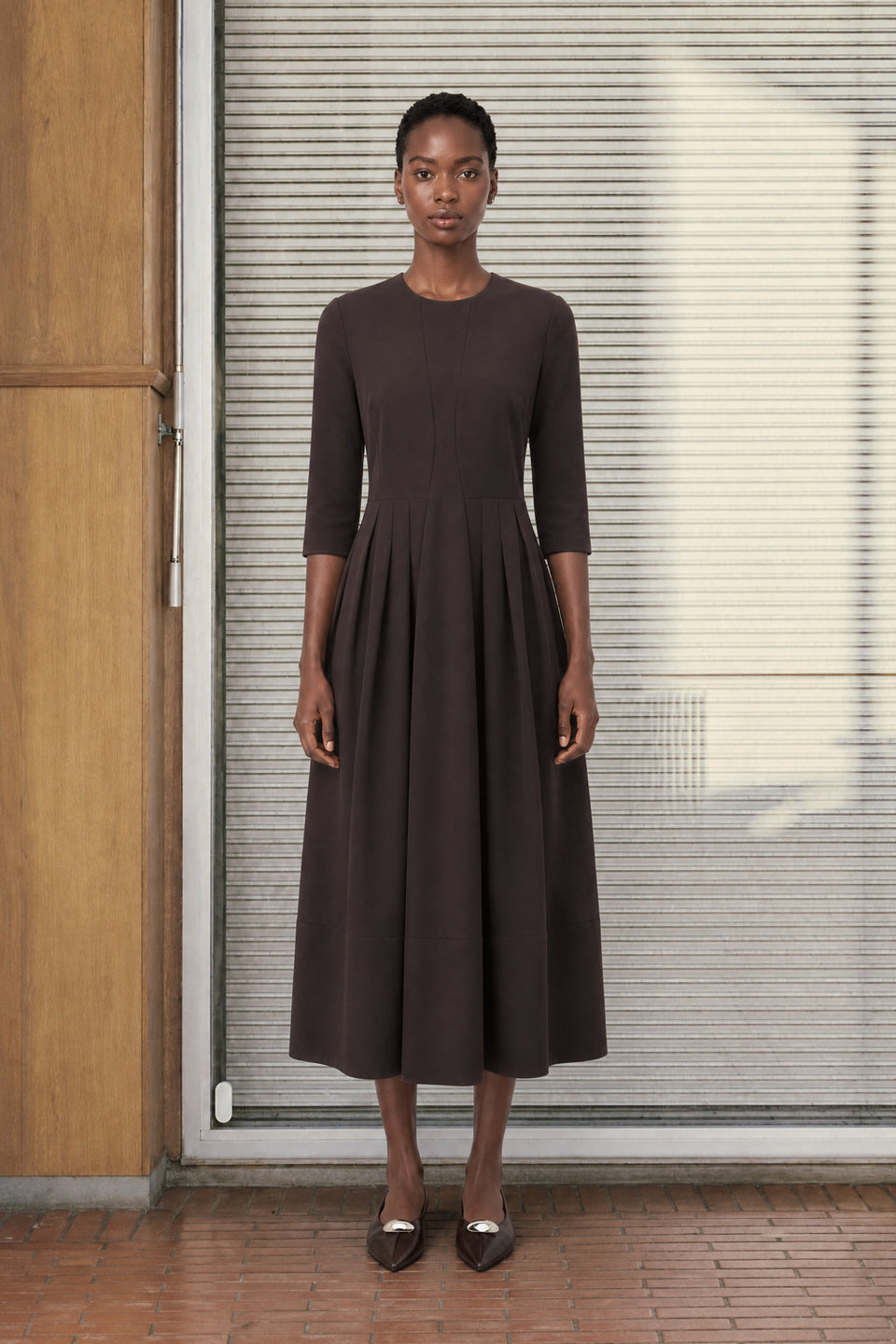 Heide tech jersey dress LS | Chocolate