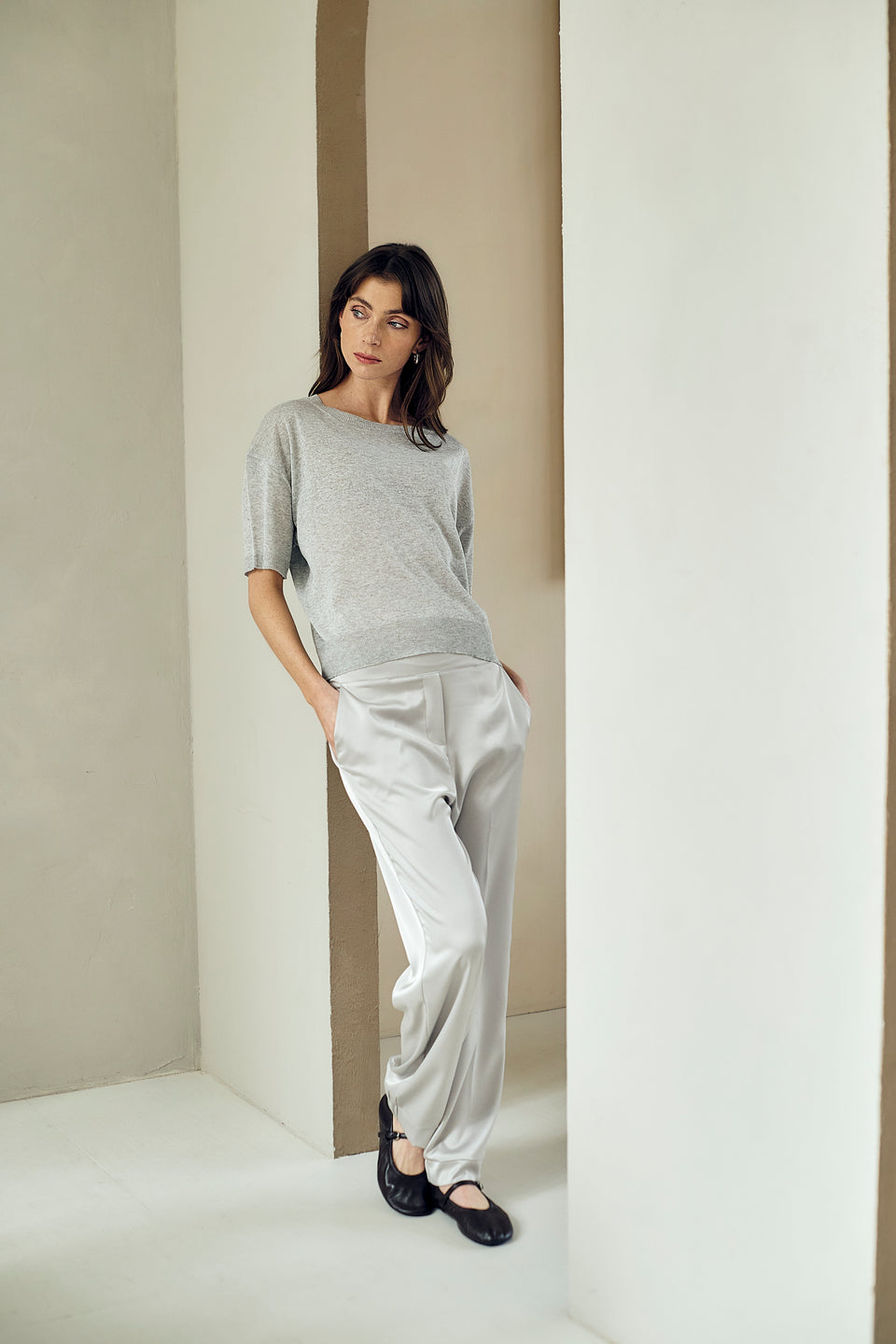Sebastian saten pants | Grigio