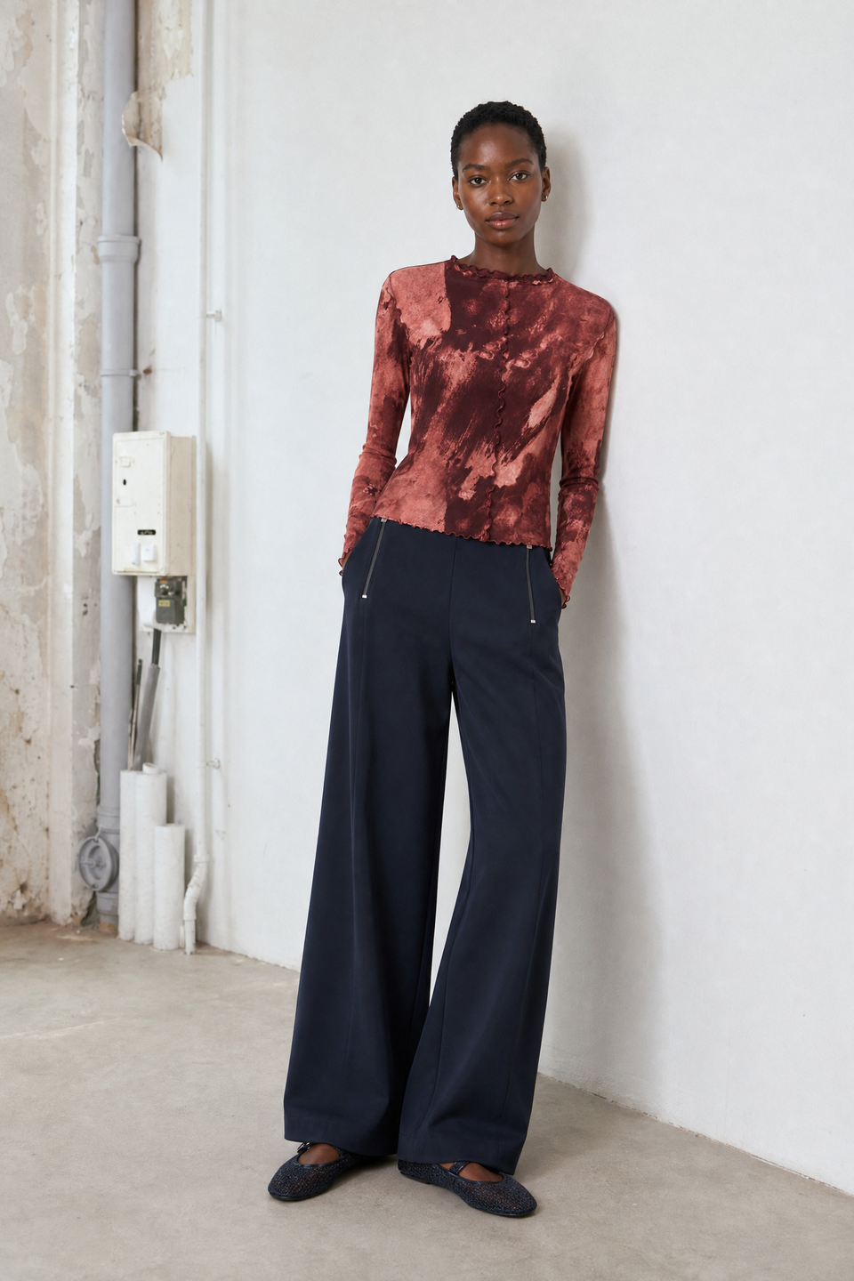 Janette allover print top | Allover Bordeaux