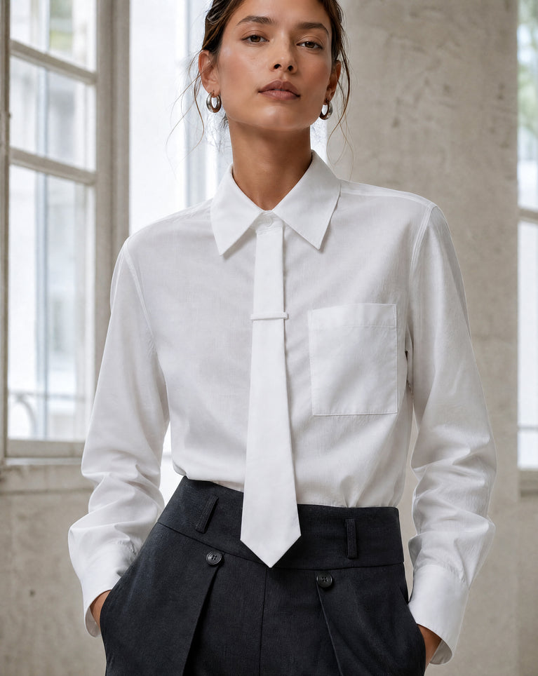 Maia tie-neck cotton blouse | White