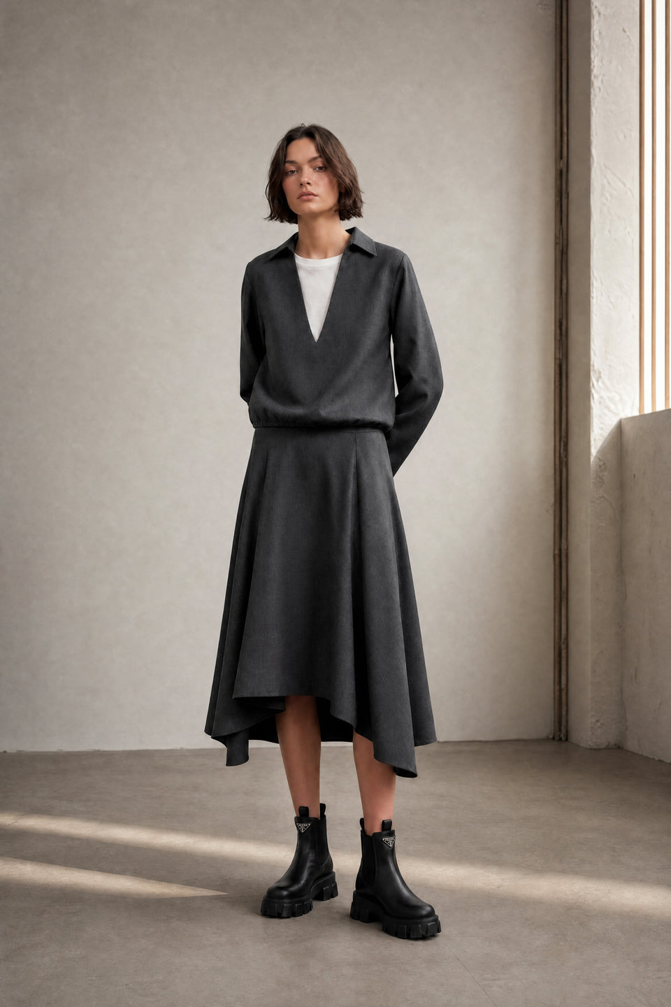 Dina viscose double blouse | Anthracite