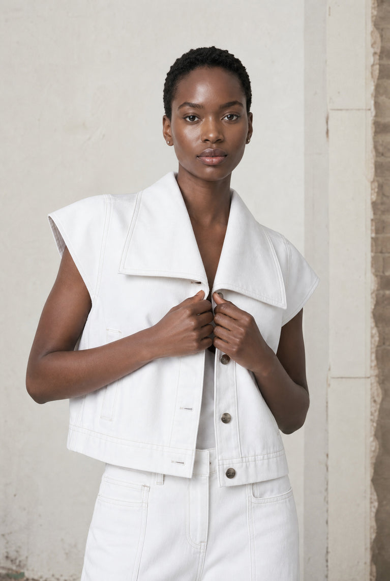 Martinez jeans white vest | Shiny White