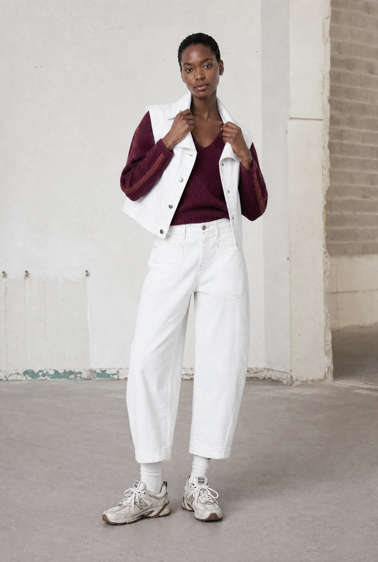Martinez jeans white vest | Shiny White