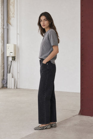 Moon plain knit top | Grey Melange