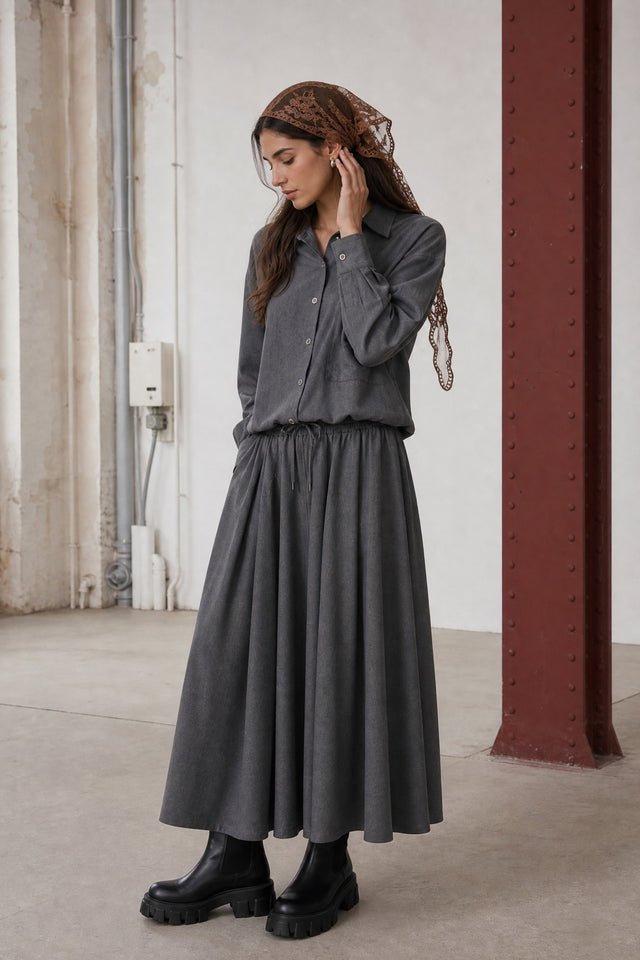 Rapanui light flannel long skirt | Dark Grey