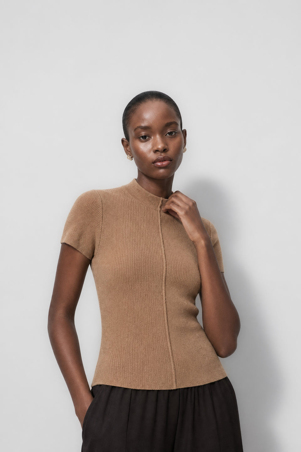 Rina rib knit top | Camel
