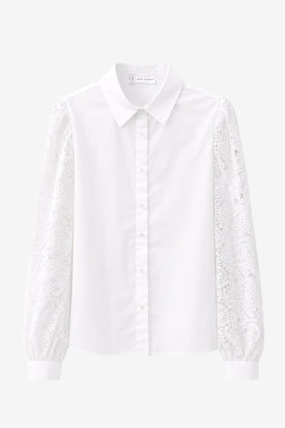 Stery embodery poplin blouse | White