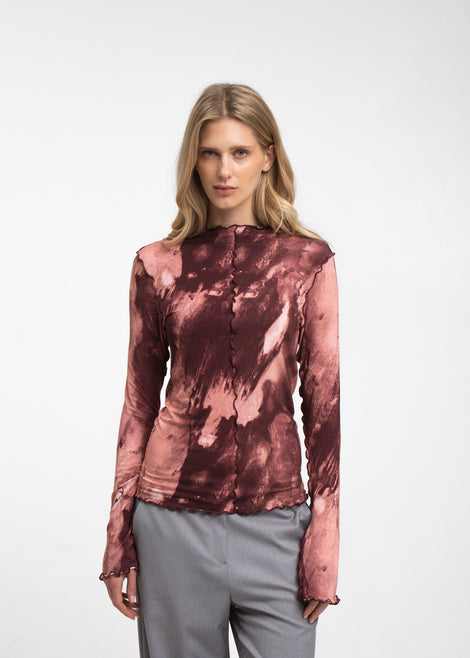 Janice allover print top | Allover Bordeaux
