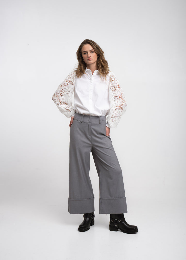 Stery embodery poplin blouse | White