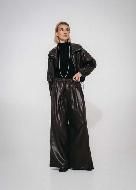 Nerina eco leather bomber jacket | Dark Brown