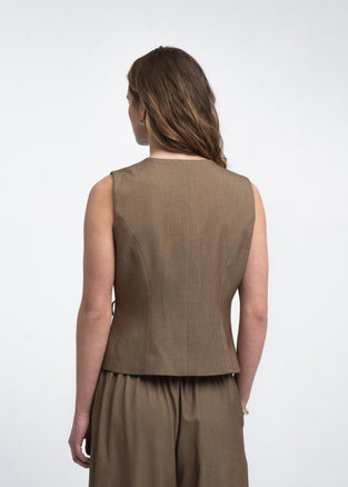Nyra viscose blend waistcoat | Brown